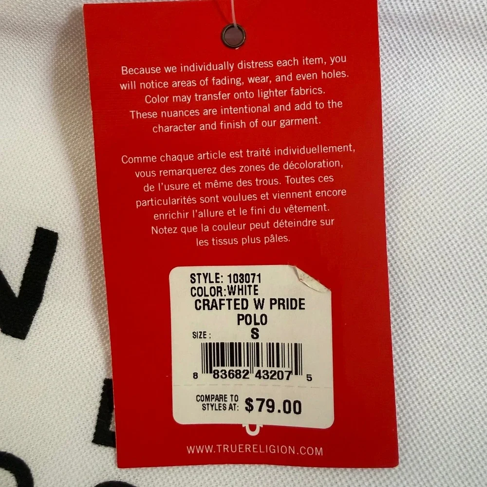 TRUE RELIGION NEW Small Polo Shirt White Graphic Logo Crafted With Pride Y2K